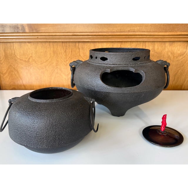 Late 20th Century Fine Japanese Cast Iron Chagama Set for Tea Ceremoney For Sale - Image 5 of 16