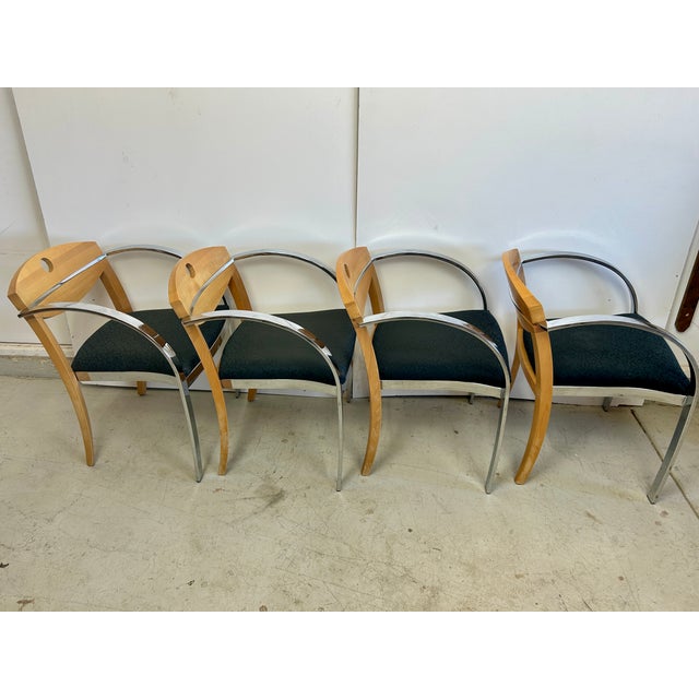 Late 20th Century Vintage Paoli, Inc. Chrome & Light Wood Armchairs – Set of 4 For Sale - Image 5 of 7