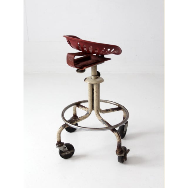 Vintage Industrial Rolling Stool With Cast Iron Tractor Seat For Sale - Image 12 of 18