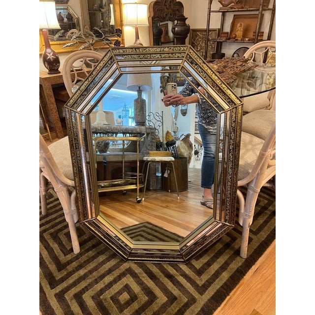Mid-Century Modern LaBarge Style Tortoiseshell Octagonal Wall Mirror, Vintage 1980s Design For Sale - Image 3 of 17