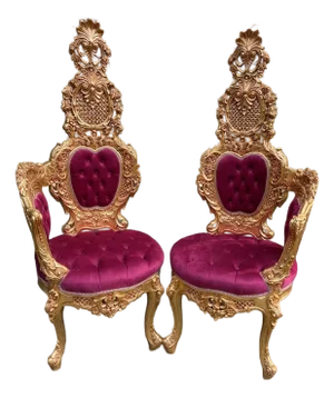 1970s Italian Baroque Gold Beech Red Velvet Chairs 2 PCS