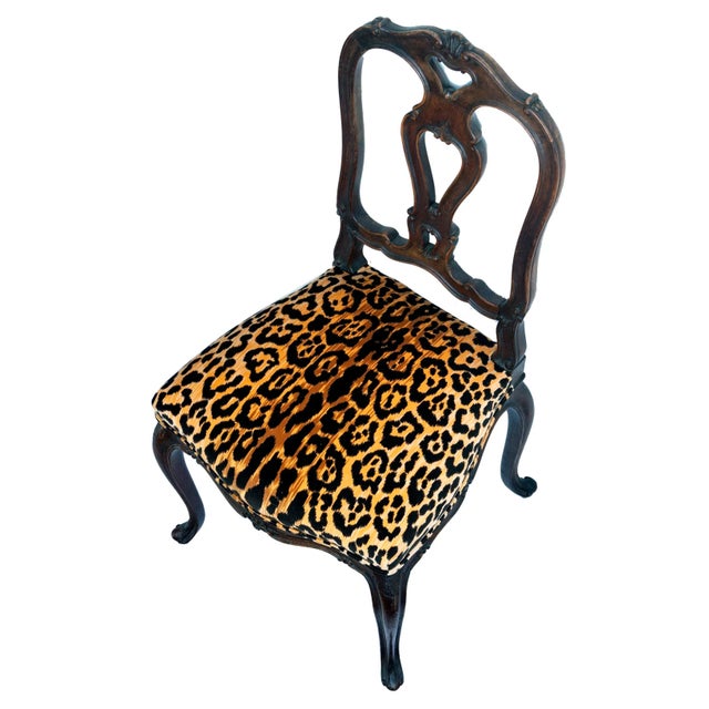 Wood Antique Mahogany Chair With Leopard Velvet For Sale - Image 7 of 8