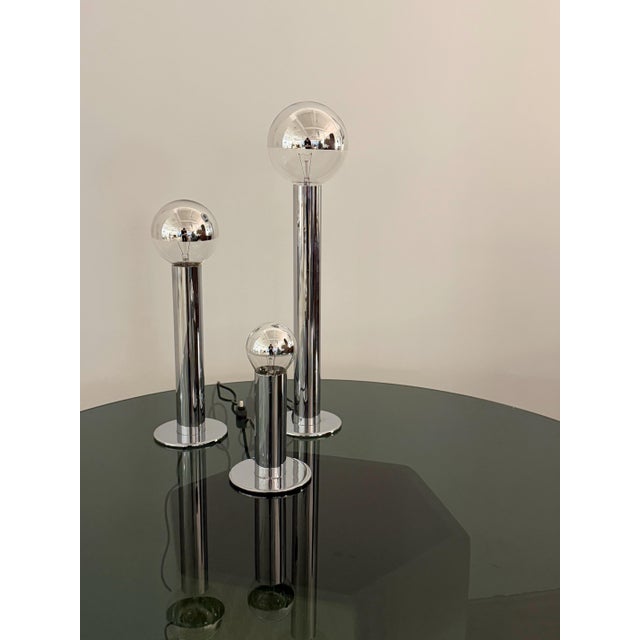 Mid-Century Modern Italian Space Age Chrome Pillar Lamps, a Set of 3 For Sale - Image 3 of 6