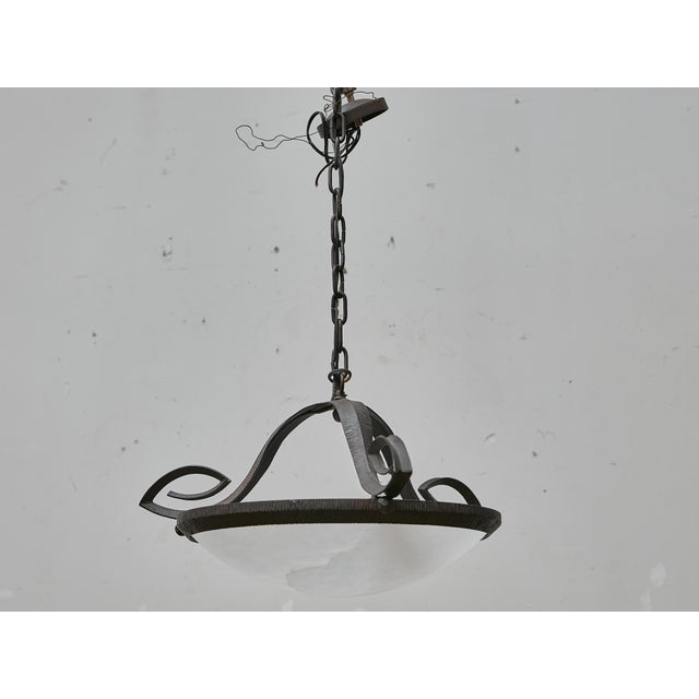 1930s French Alabaster and Hammered Iron Pendants - Pair For Sale - Image 13 of 18