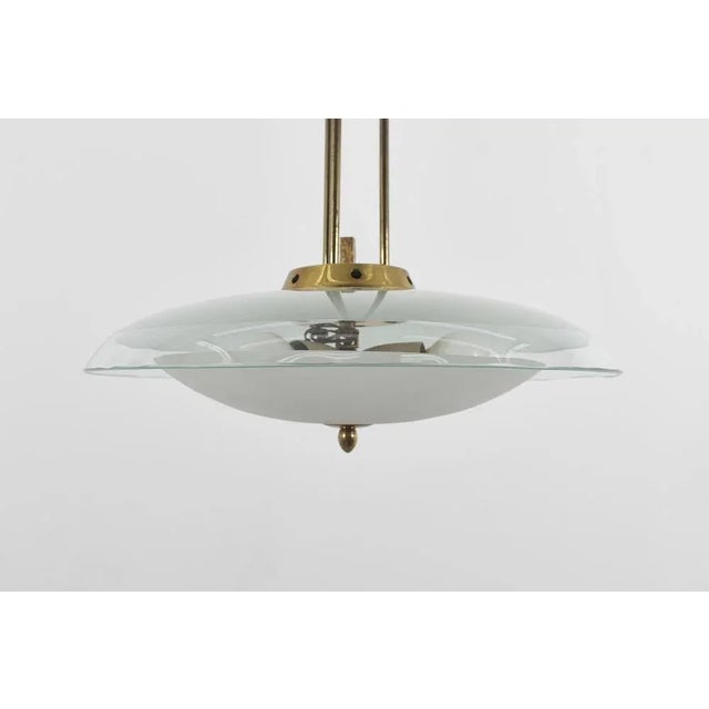 Metal Brass and Curved Glass Pendant attributed to Pietro Chiesa for Fontana Arte, Italy, 1940s For Sale - Image 7 of 14
