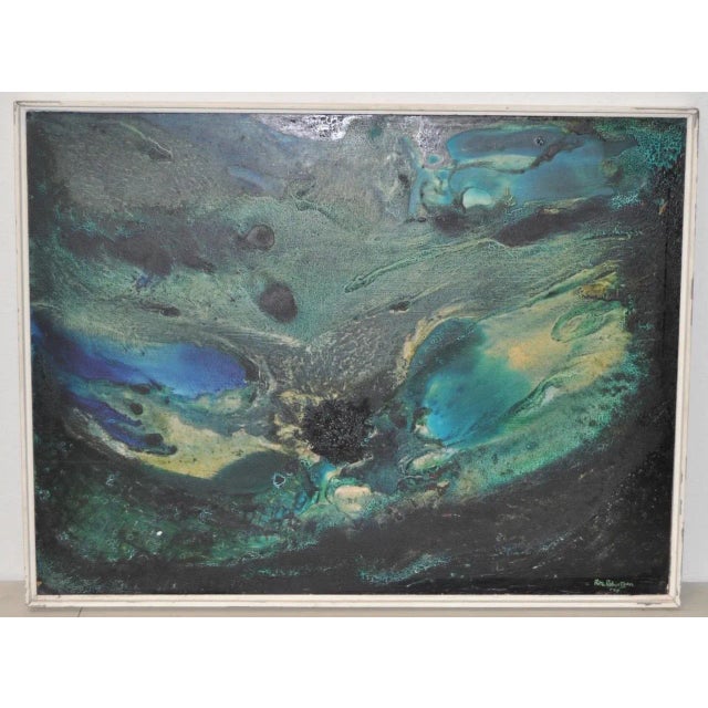 Fabulous Sixties Abstract Oil Painting by Rita Robertson c.1961 Marbleized acrylic abstract painting on Masonite by gifted...