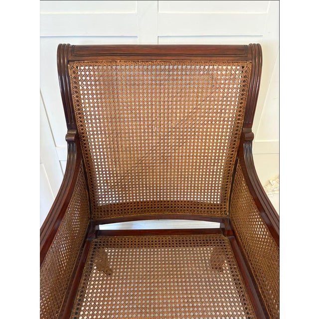 Wood Set of Antique Edwardian Mahogany Library Bergere Chairs, 1900 For Sale - Image 7 of 15