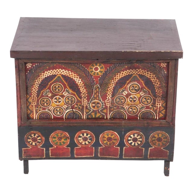 Mid 19th Century Moroccan Painted Wooden Chest For Sale