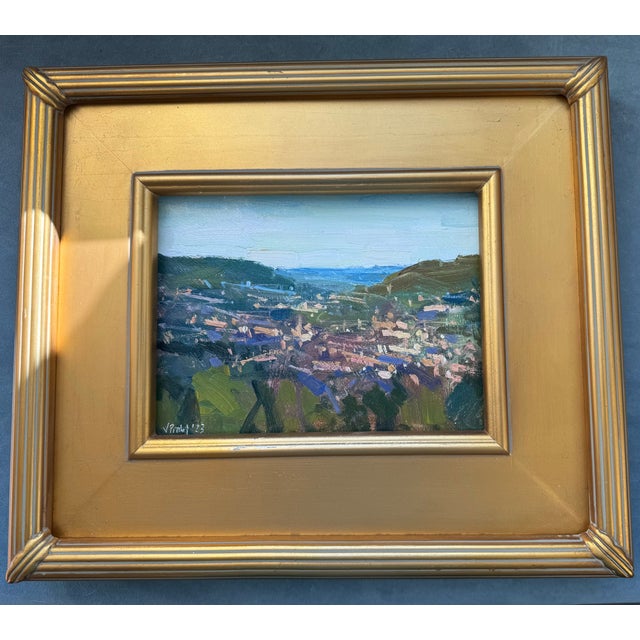 Green 2023 Listed Uk Artist Original Impressionist Oil Painting in Gold Plein Air For Sale - Image 8 of 10