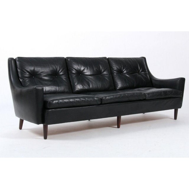 Animal Skin Mid-Century Danish 3-Seater Sofa in Black Leather, 1960s For Sale - Image 7 of 9