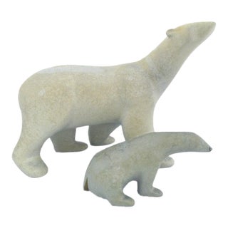 Loet Vanderveen Polar Bear Mother & Baby Bronze Limited Edition Sculpture Pair For Sale