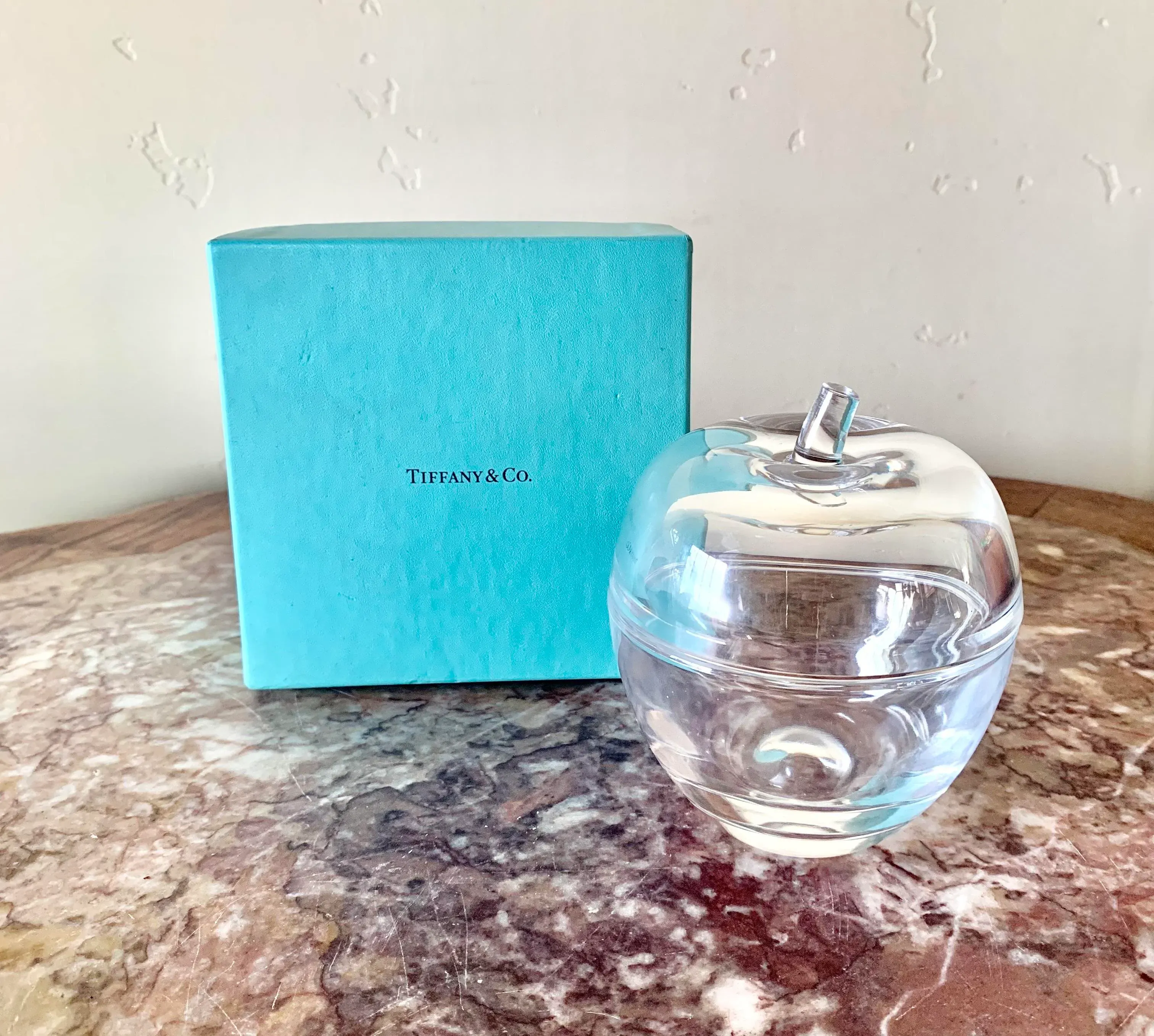 Tiffany & Co Vintage Crystal Apple Candy Dish in Original Box