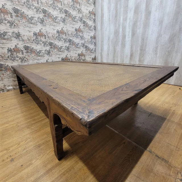 Early 20th Century Antique Shanxi Province Ming Dynasty Elm and Rattan Coffee Table For Sale - Image 5 of 13