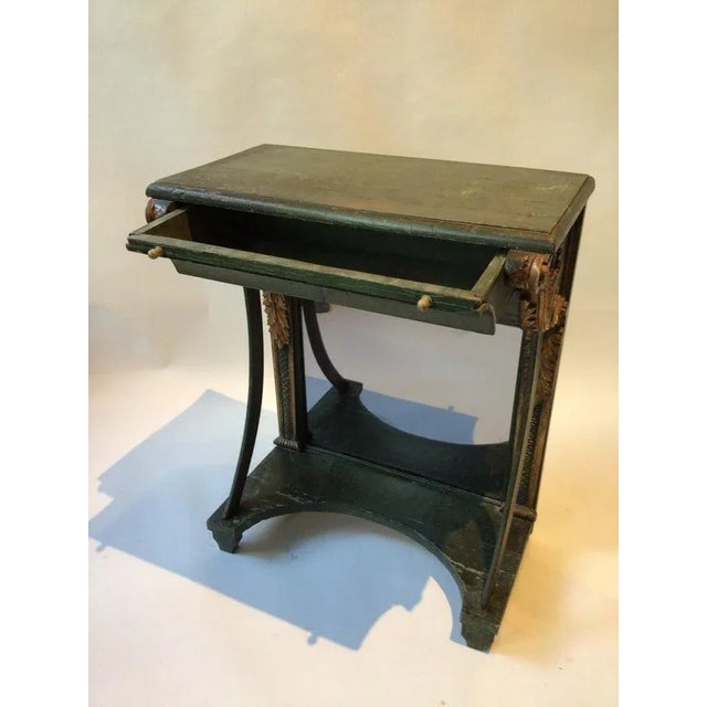 1880s French classical mirrored back console table. Gilt accents. One drawer. Hand painted accents. For Sale - Image 10 of 13