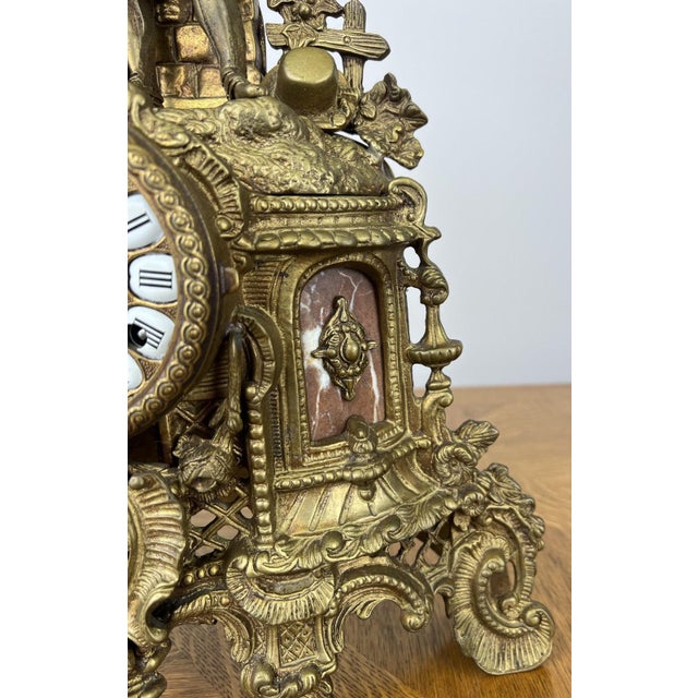 Vintage Brass Figurine Mantel Clock For Sale - Image 11 of 18
