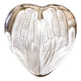 Crystal Sculpture of Heart Supported by Hands by Tony Morgan for Daum, 1970s For Sale
