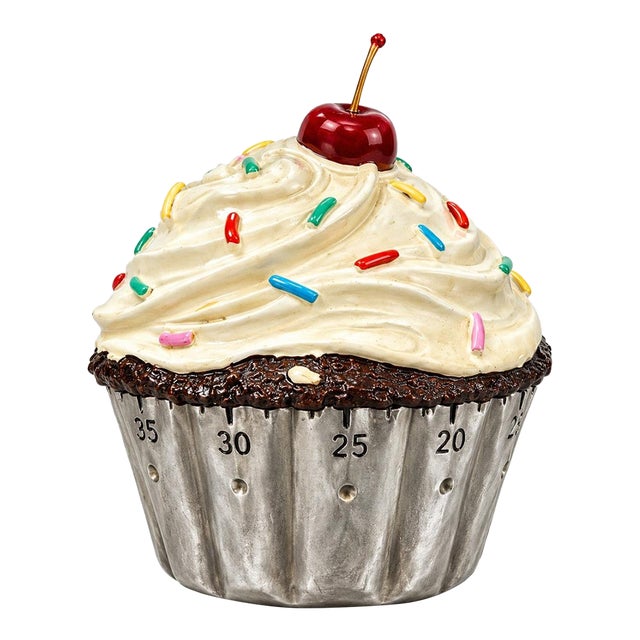 Vintage Boston Warehouse Cupcake Kitchen Timer | Cherry & Sprinkles | Retro For Sale
