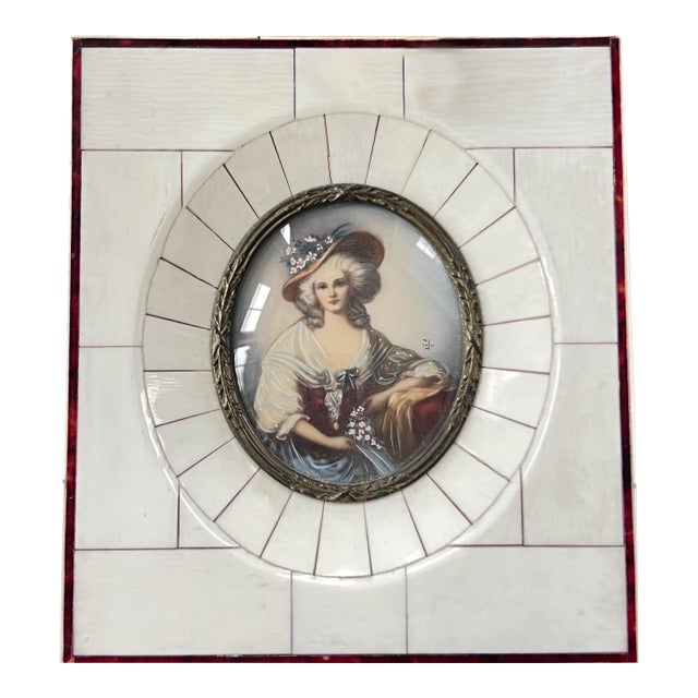 Antique miniature portrait in beautiful frame with gold-tone liner // original antique art // portrait of a female // collectible artwork For Sale