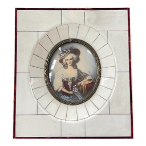 Antique miniature portrait in beautiful frame with gold-tone liner // original antique art // portrait of a female // collectible artwork