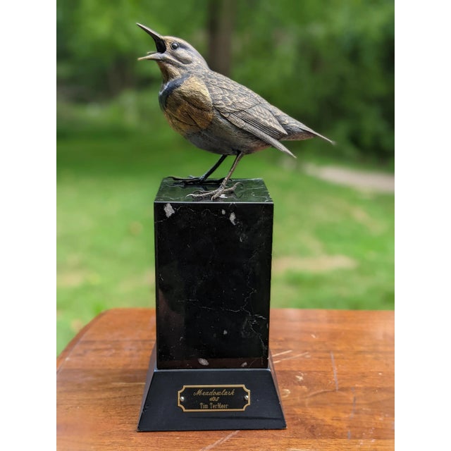 Meadowlark by Tim TerMeer Le 1/35 Bronze Sculpture on Marble Platform Base For Sale - Image 13 of 13