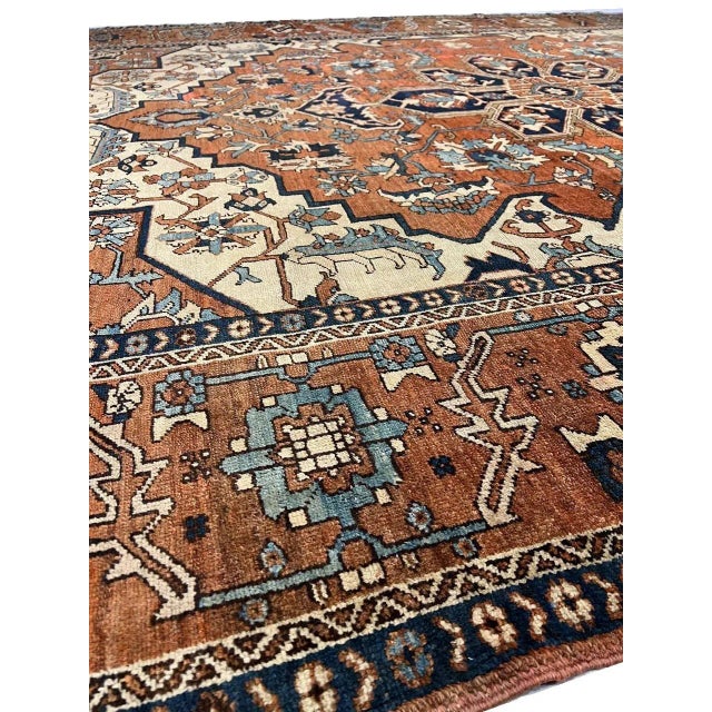Mid 18th Century Rust Hand Knotted Persian Antique Serapi For Sale - Image 9 of 13