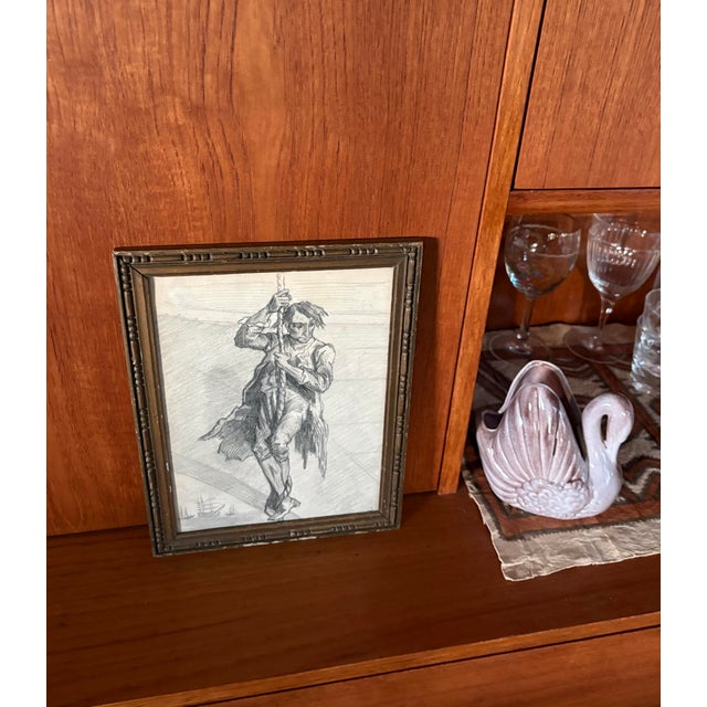 Mid 20th Century Vintage Graphite Figure Study of Nautical Subject – Wood Frame For Sale - Image 5 of 5