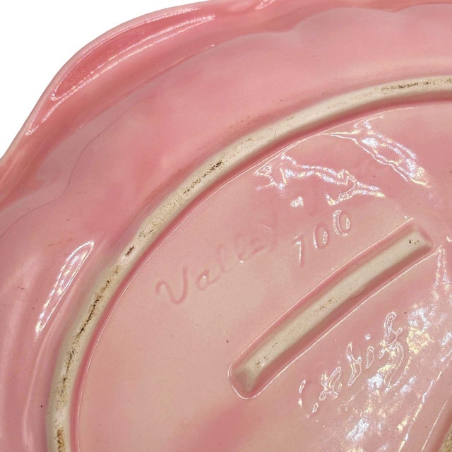 1950s MCM California Pottery Chips & Dip Tray Pink Banana Leaf by Valley Vista For Sale - Image 5 of 5