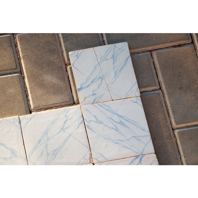 Rare Set of 31 Antique 19th Century Portuguese Tiles Blue & White Faux Marble For Sale - Image 12 of 18