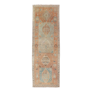 Tribal Medallion Design Antique Persian Kurdish Rug in Warm Earth Tones