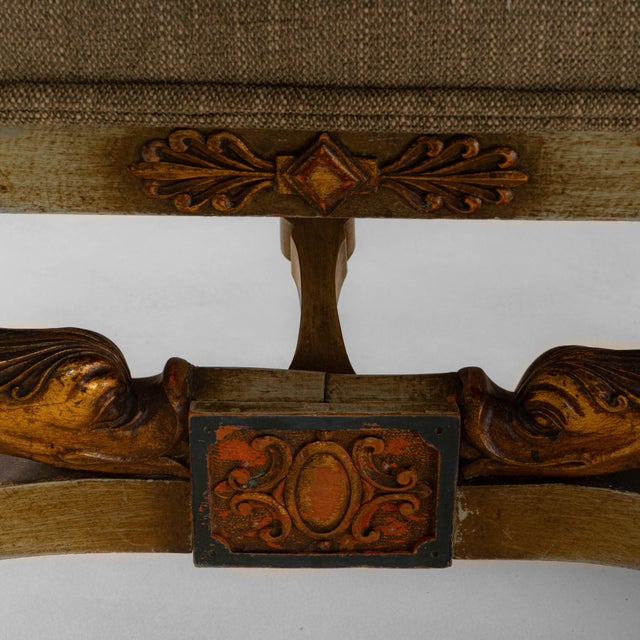 Gold 1920s Italian Neoclassical Curule Stool With Upholstered Seat For Sale - Image 8 of 18