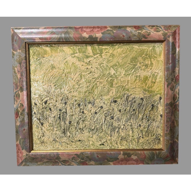 Late 20th Century Vintage Floral Framed Abstract Impressionistic Landscape Painting Oil on Canvas For Sale - Image 5 of 5