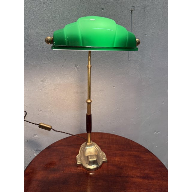 Churchill Ministerial Lamp in Brass and Green Opaline Glass, 1920s For Sale - Image 3 of 8