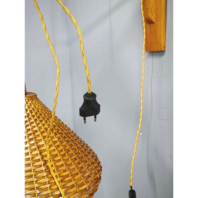 1960s Czechoslovak Rattan and Wood Swing Arm Wall Lamp, 1960s For Sale - Image 5 of 13