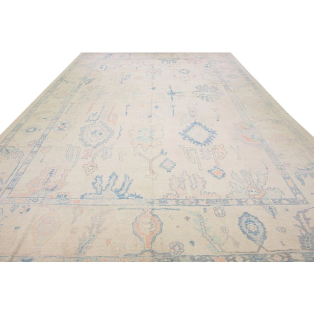 Modern Oversize Modern Turkish Oushak Handmade Floral Wool Rug With Muted Colors For Sale - Image 3 of 8