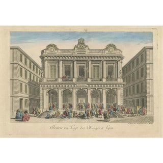 Daumont, The Exchange Hall in Lyon, 1700s, Hand-Colored Engraving For Sale