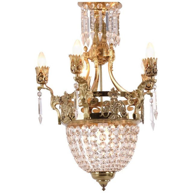 Antique French 5-Arm Chandelier in Crystal and Gilt Bronze, 1890 For Sale - Image 9 of 9
