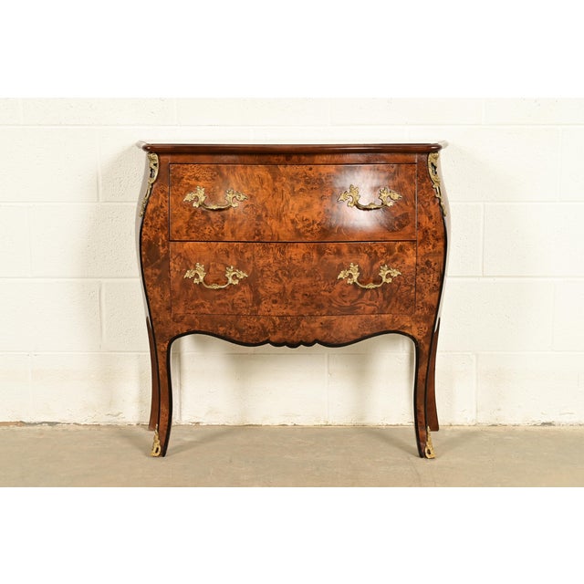 Italian Louis XV Burled Walnut Bombay Commode With Mounted Gilt Bronze Ormolu | Circa 1960s For Sale - Image 17 of 17