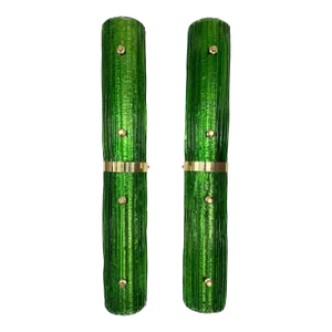 Contemporary Pair of Brass and Green Murano Glass Sconces, Italy