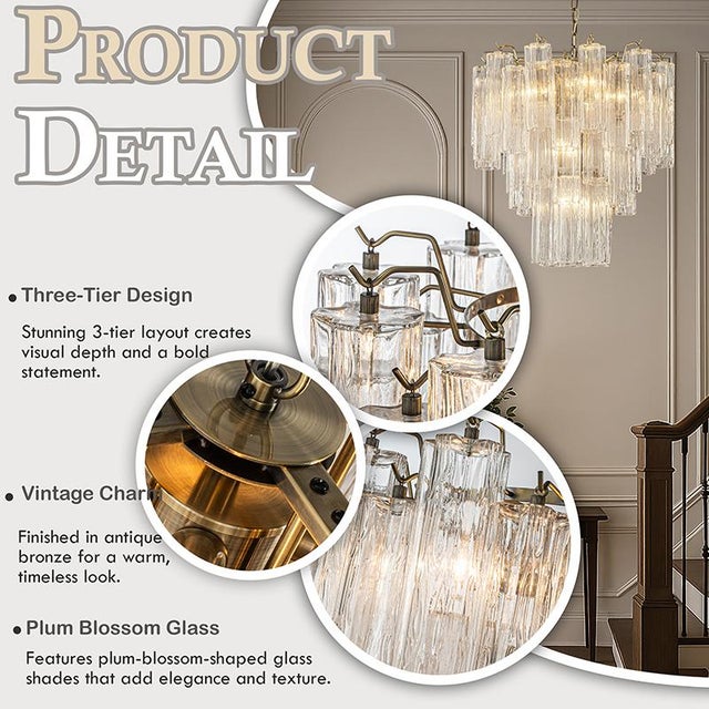 Mid-Century Modern Aloadecor 23'' Mid Century Modern Flower Glass Chandelier in Aged Bronze Elegant Vintage Glam Tiered Pendant Light For Sale - Image 3 of 7