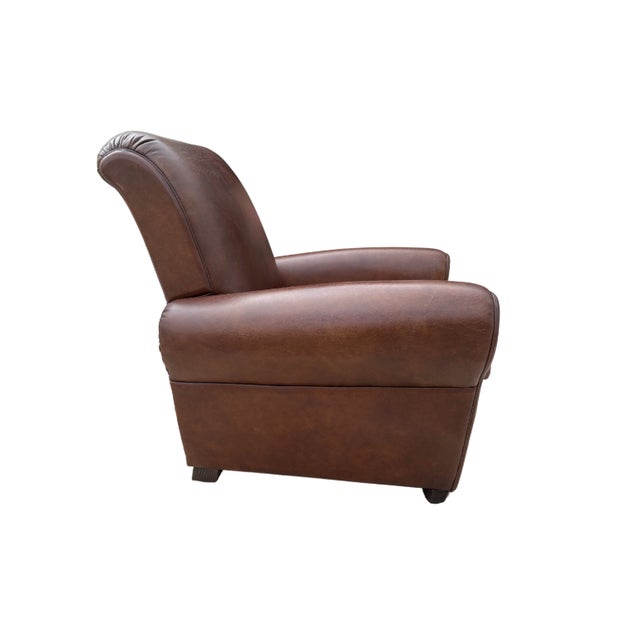 Rh 1920s Parisian Leather Club Recliner For Sale In Columbus - Image 6 of 12