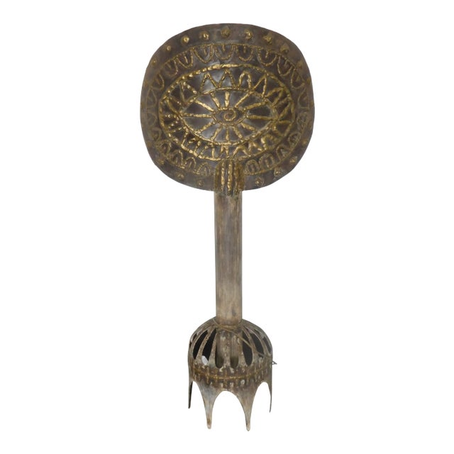 1970's Brutalist Torch Cut Brass and Metal Cyclops Floor Lamp For Sale