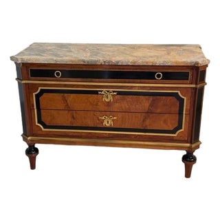 1900-1909 French Louis XVI-Style Flat-Front Commode With Marble Top For Sale