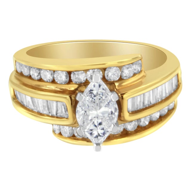 14KT Two-Toned Diamond Cocktail Ring (1 1/3 cttw, H-I Color, SI1-SI2 Clarity) - Size 7 For Sale