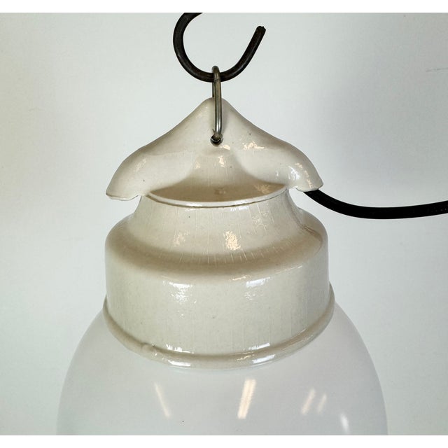 Industrial Vintage White Porcelain Pendant Light, 1970s For Sale - Image 3 of 15