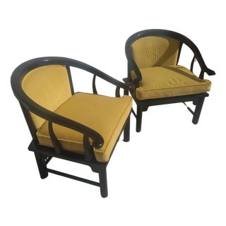 Pair of Vintage Ming Style Century Furniture Chin Hua Horseshoe Lounge Chairs For Sale