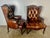 French Pair of French Leather Tufted Wingback Chairs C. 1930 For Sale - Image 3 of 13