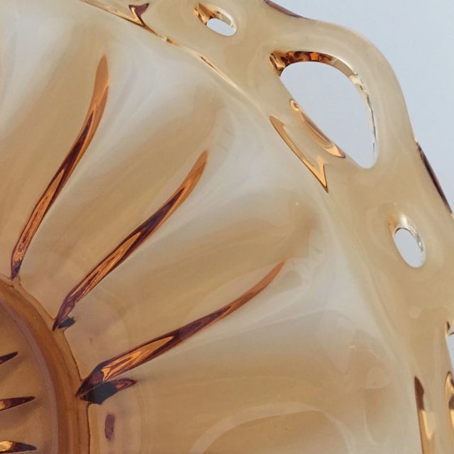 Art Deco Vintage Amber Lace Edge Glass Bowl For Sale - Image 3 of 12