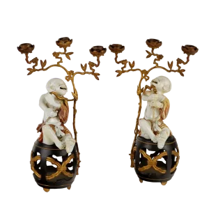 Antique Japanese Candleholders in Bronze, Set of 2