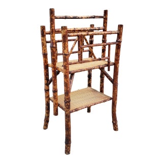 Vintage English Tortoise Shell Bamboo Magazine Rack For Sale