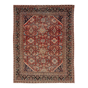 10 X 12 Vintage Persian Mahal Hand-Knotted Wool Rug Red & Navy